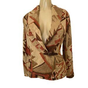 Ralph Lauren Jeans Geometric Lightweight Jacket Blazer Knit Cotton Brown…